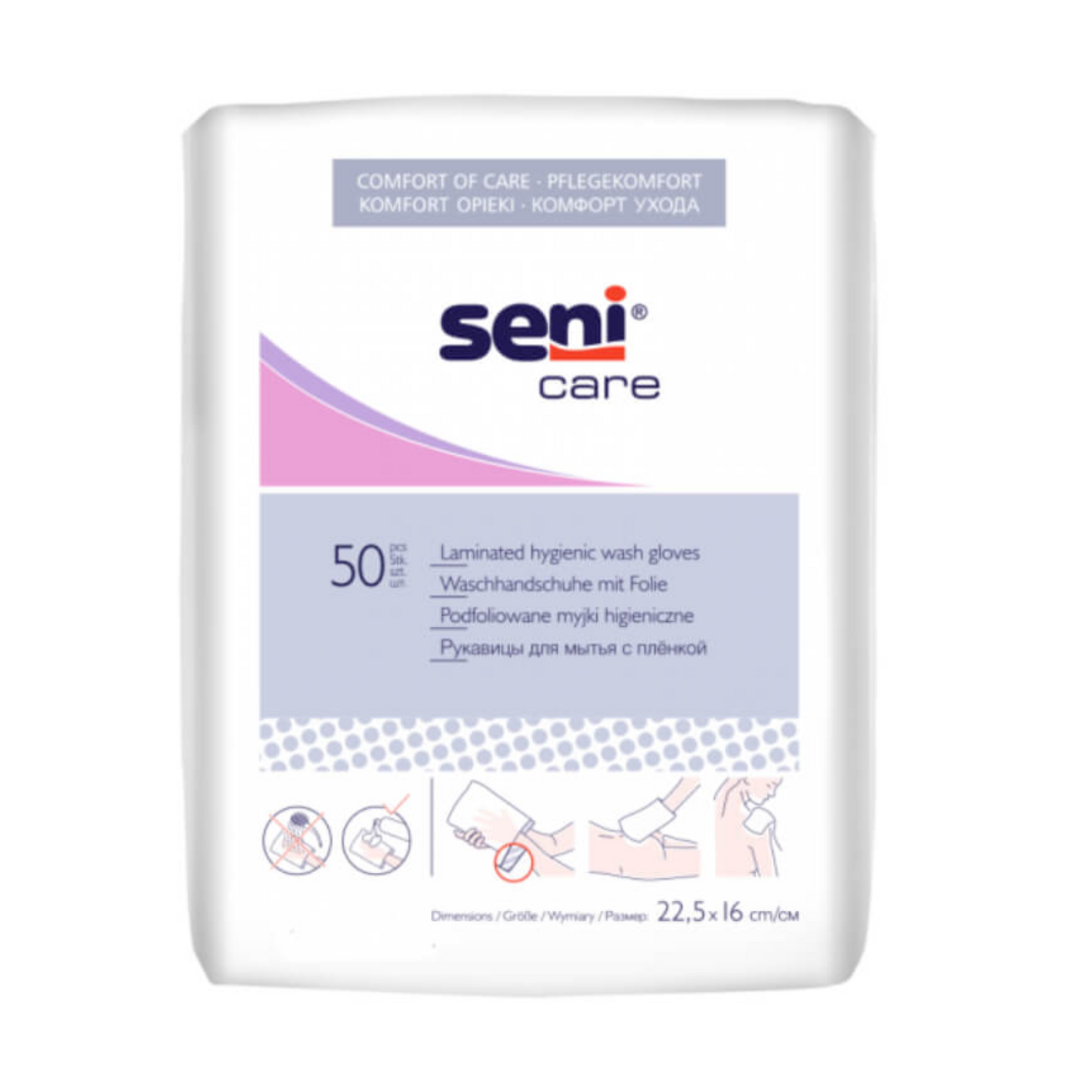 Seni Care Waschhandschuhe mit Folie, 50 Stück