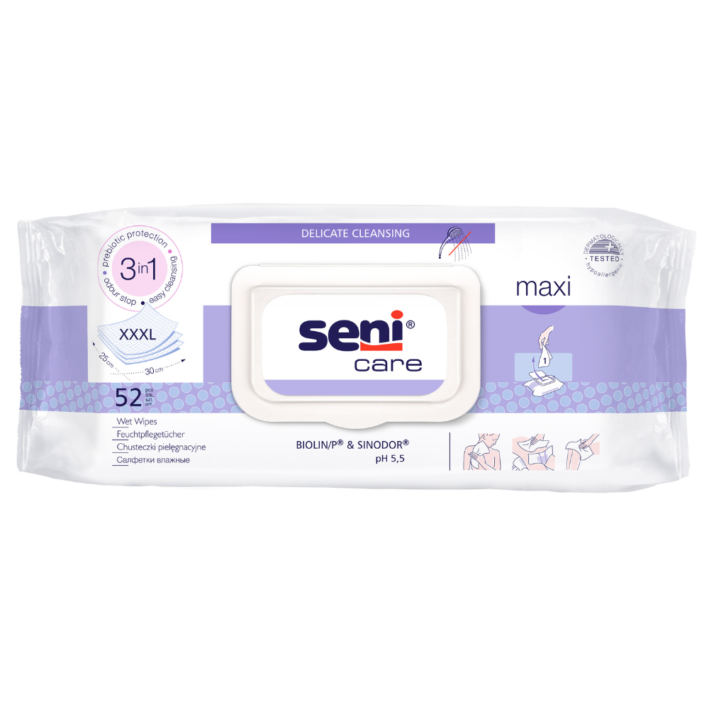 Seni Care maxi Feuchtpflegetücher, 52 Stück, Produktbild