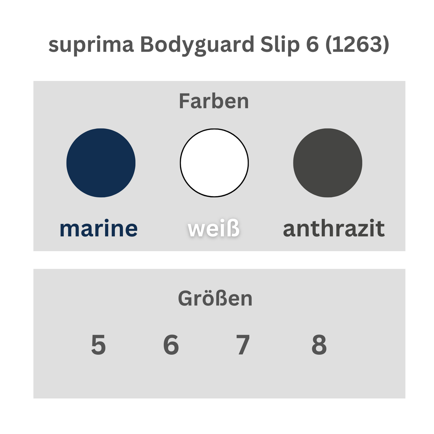 suprima Bodyguard Slip 6 (1263), Sicherheitsslip, Größentabelle