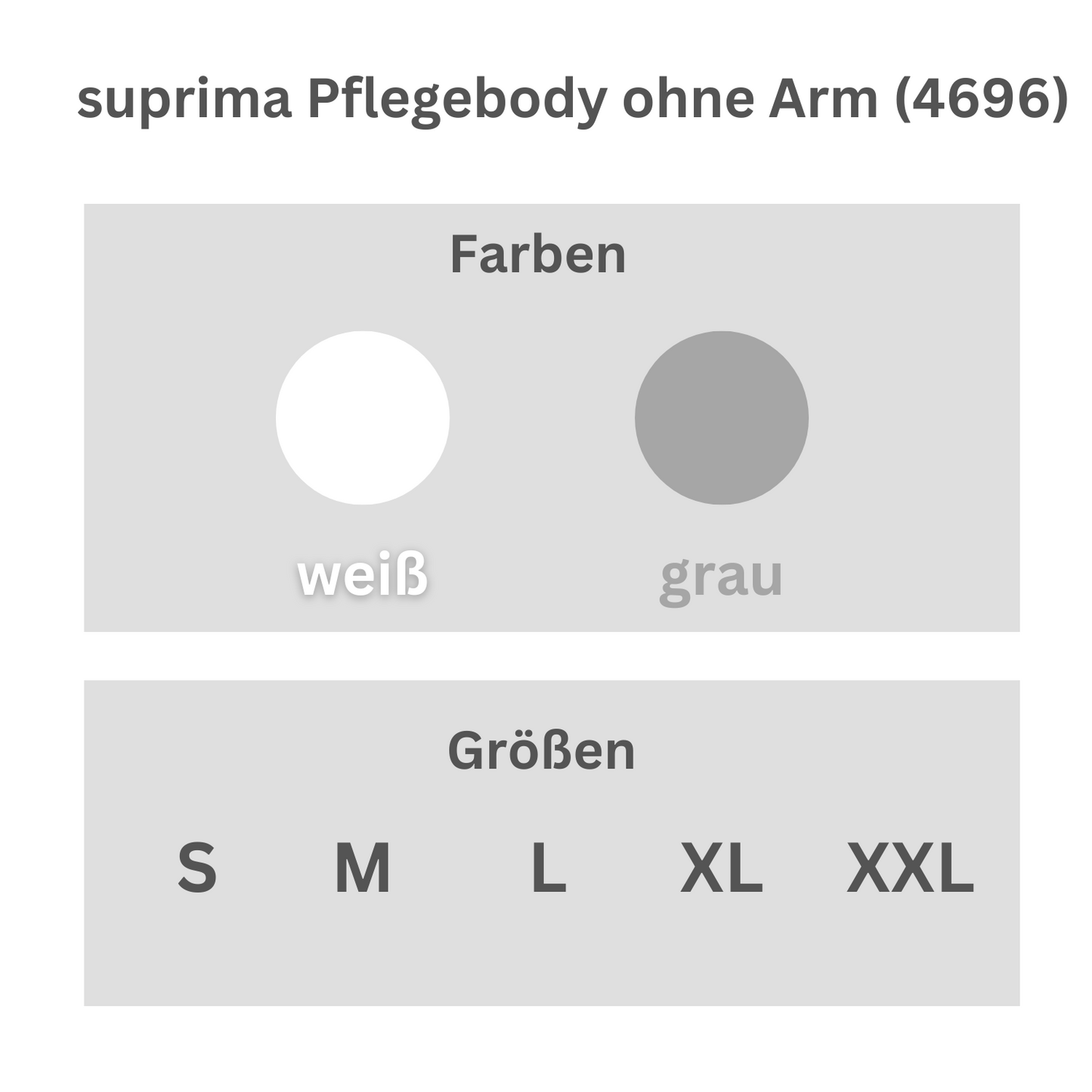 suprima Pflegebody ohne Arm (4696), Pflegebody, Größentabelle