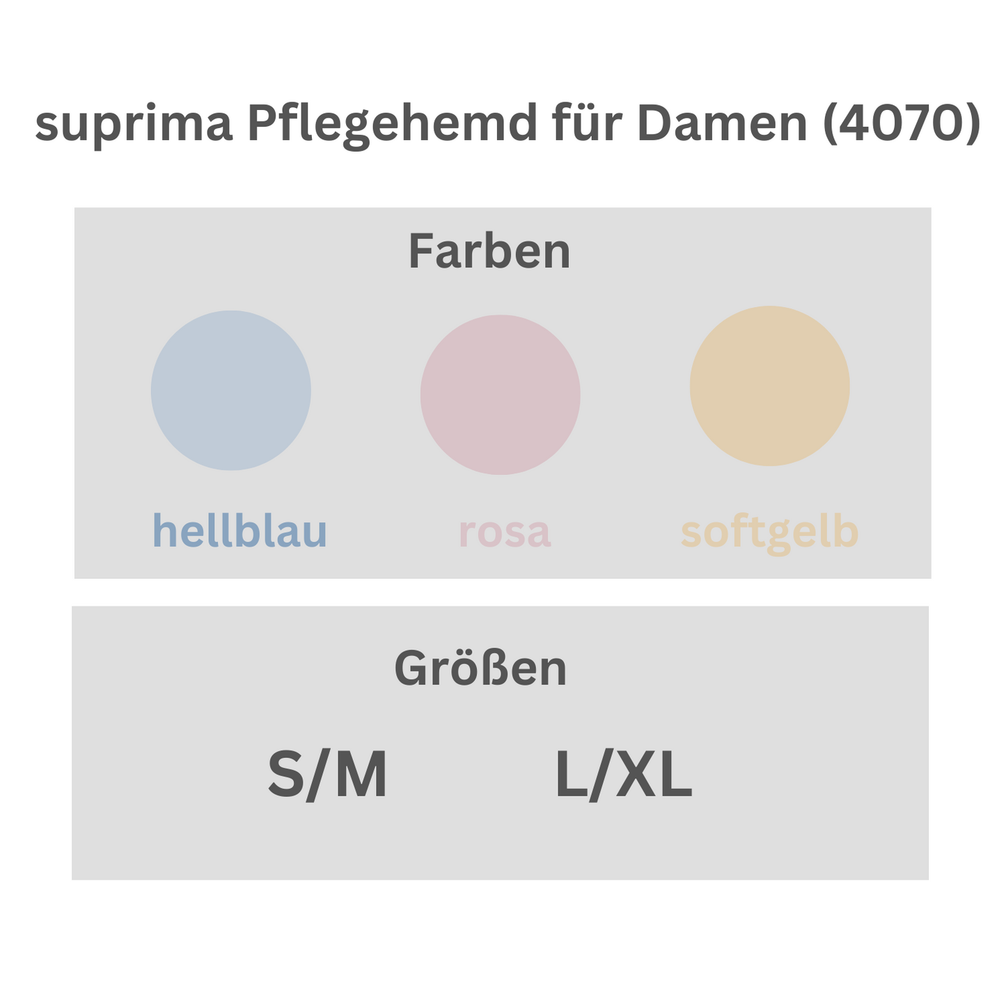 suprima Pflegehemd für Damen (4070), Pflegehemden, Größentabelle