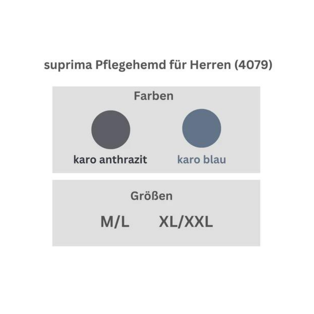 suprima Pflegehemd für Herren (4079), Pflegehemden, Größentabelle