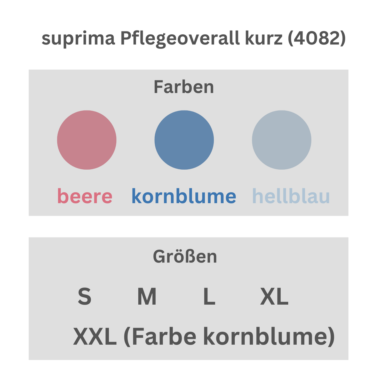 suprima Pflegeoverall kurz (4082), Pflegeoverall, Größentabelle