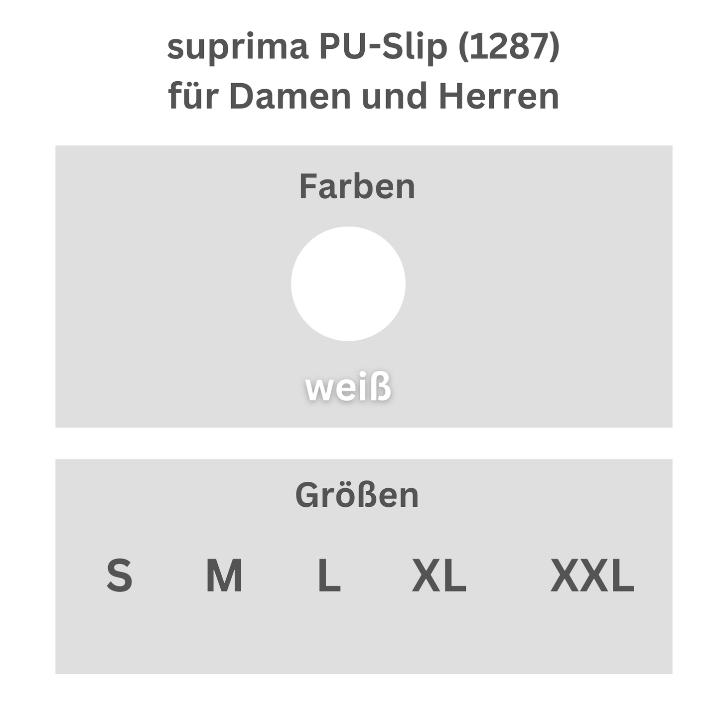 suprima PU-Slip (1287), Sicherheitsslip, Größentabelle