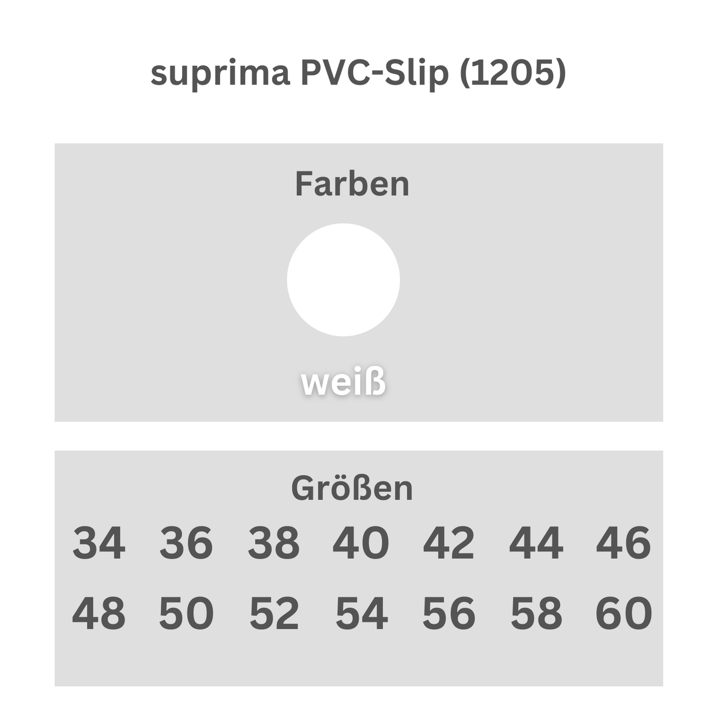 suprima PVC-Slip (1205), Sicherheitsslip, Größentabelle