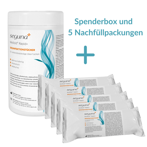 SEGUNA Medizid Rapid+, 150 Tücher plus 5 Nachfüllpackungen