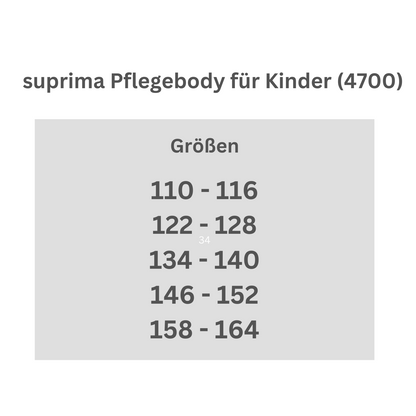 suprima Pflegebody für Kinder (4700), Pflegeoverall, Größentabelle