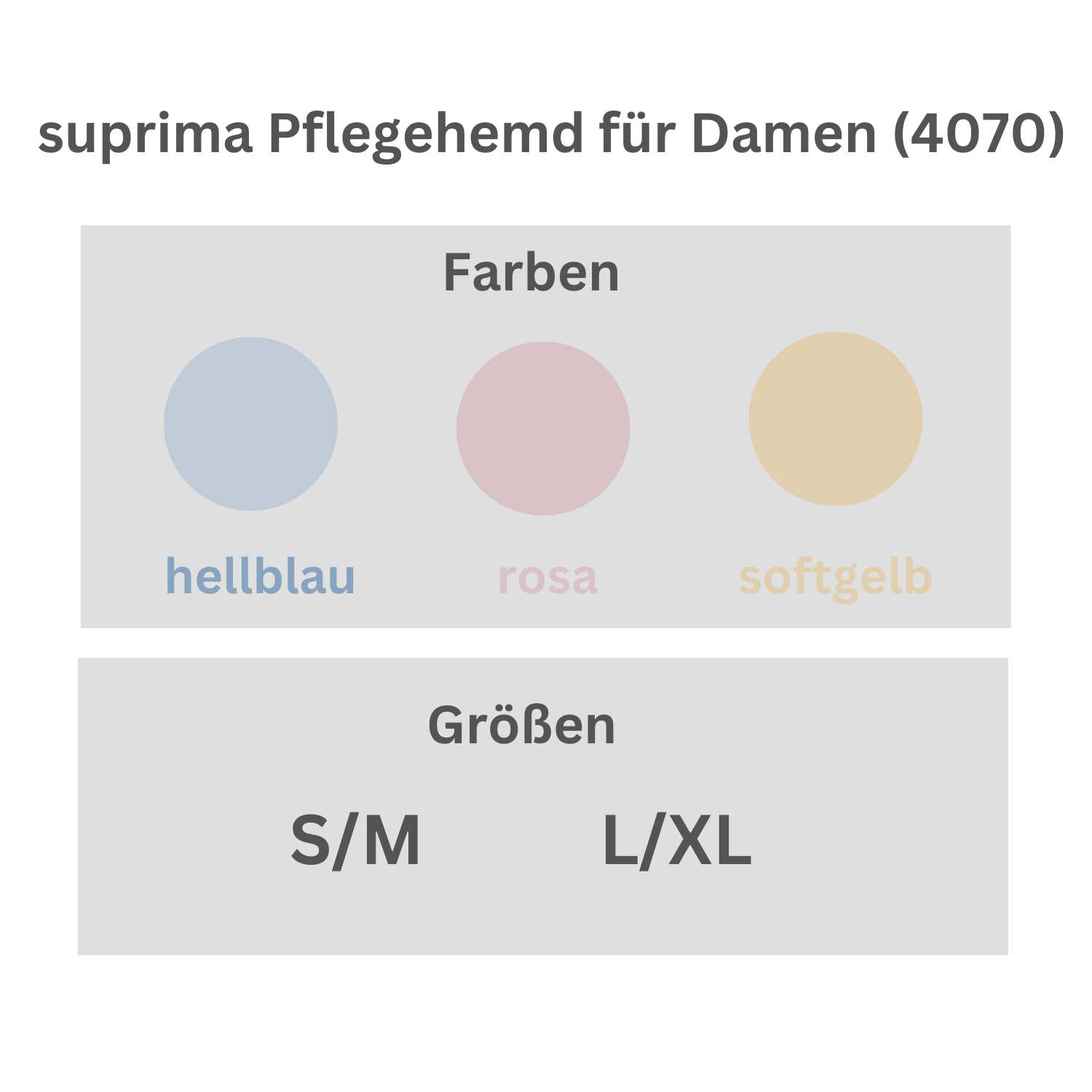 suprima Pflegehemd für Damen (4070), Pflegehemden, Größentabelle