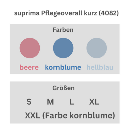 suprima Pflegeoverall kurz (4082), Pflegeoverall, Größentabelle