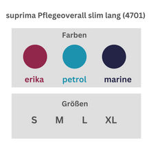 suprima Pflegeoverall slim lang (4701), Pflegeoverall, Größentabelle