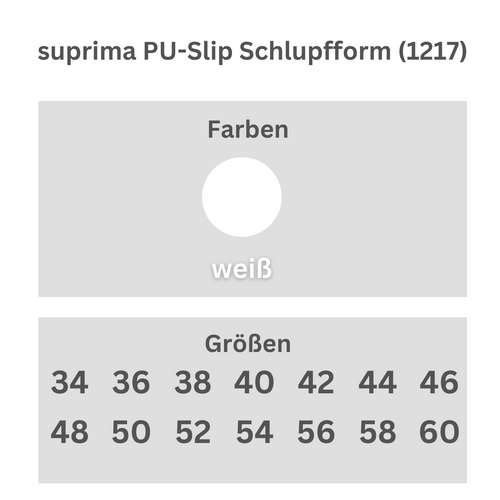suprima PU-Slip Schlupfform (1217), Sicherheitsslip, Größentabelle