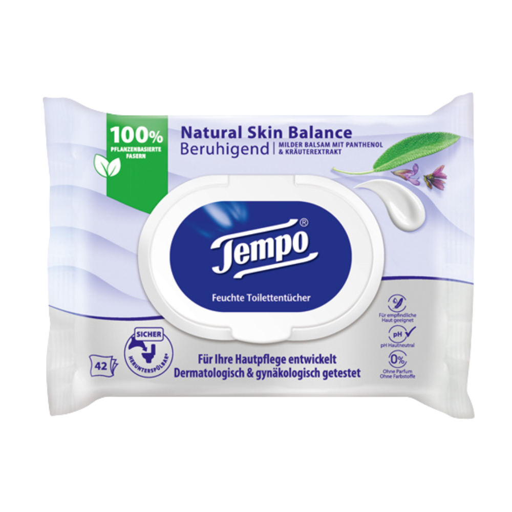 Tempo Vochtige toiletdoekjes Natural Skin Balance, grote verpakking, 16 stuks x 42 doekjes