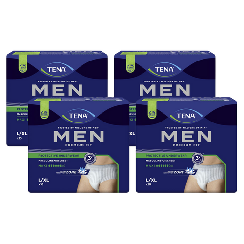 TENA Men Premium Fit Pants Maxi (Level 4), Größe: L/XL, Sparpaket (4 x 10 Stück)