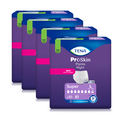 TENA Pants PrioSkin Night Super, Größe: L, Sparpaket (4 x 10 Stück)