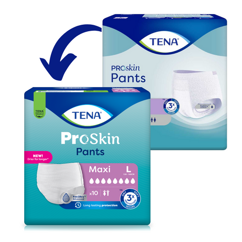 TENA Proskin Pants Maxi, Verpackungsdesign im Vergleich